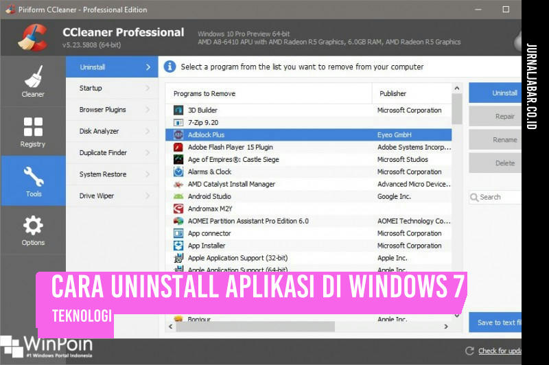 Cara Uninstall Aplikasi di Windows 7